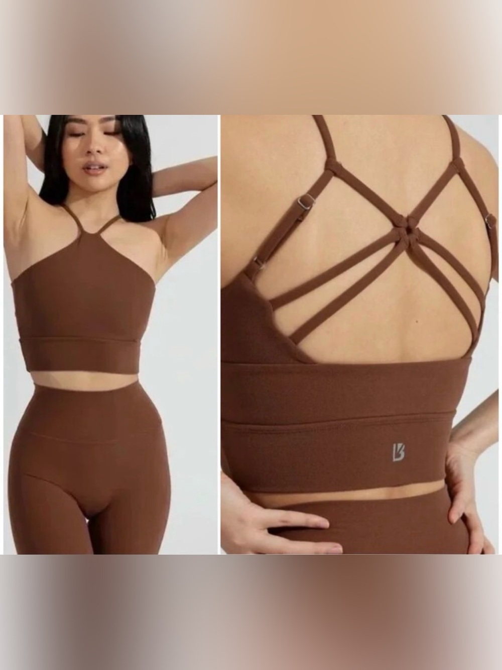 BUFFBUNNY Collection Foxy Sports Bra Brown Strappy High Neck Medium